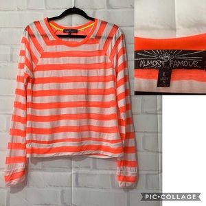 Almost Famous Orange Sherbet Striped Sheer Top